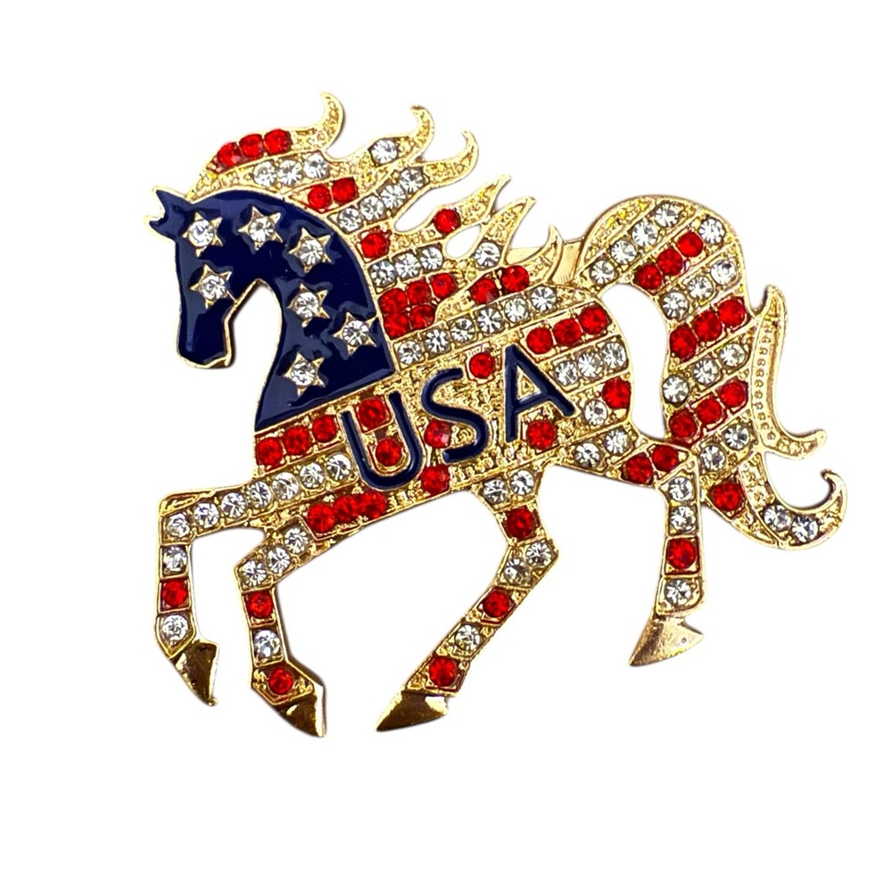 USA Horse Brooch with Red, White, and Blue Accents